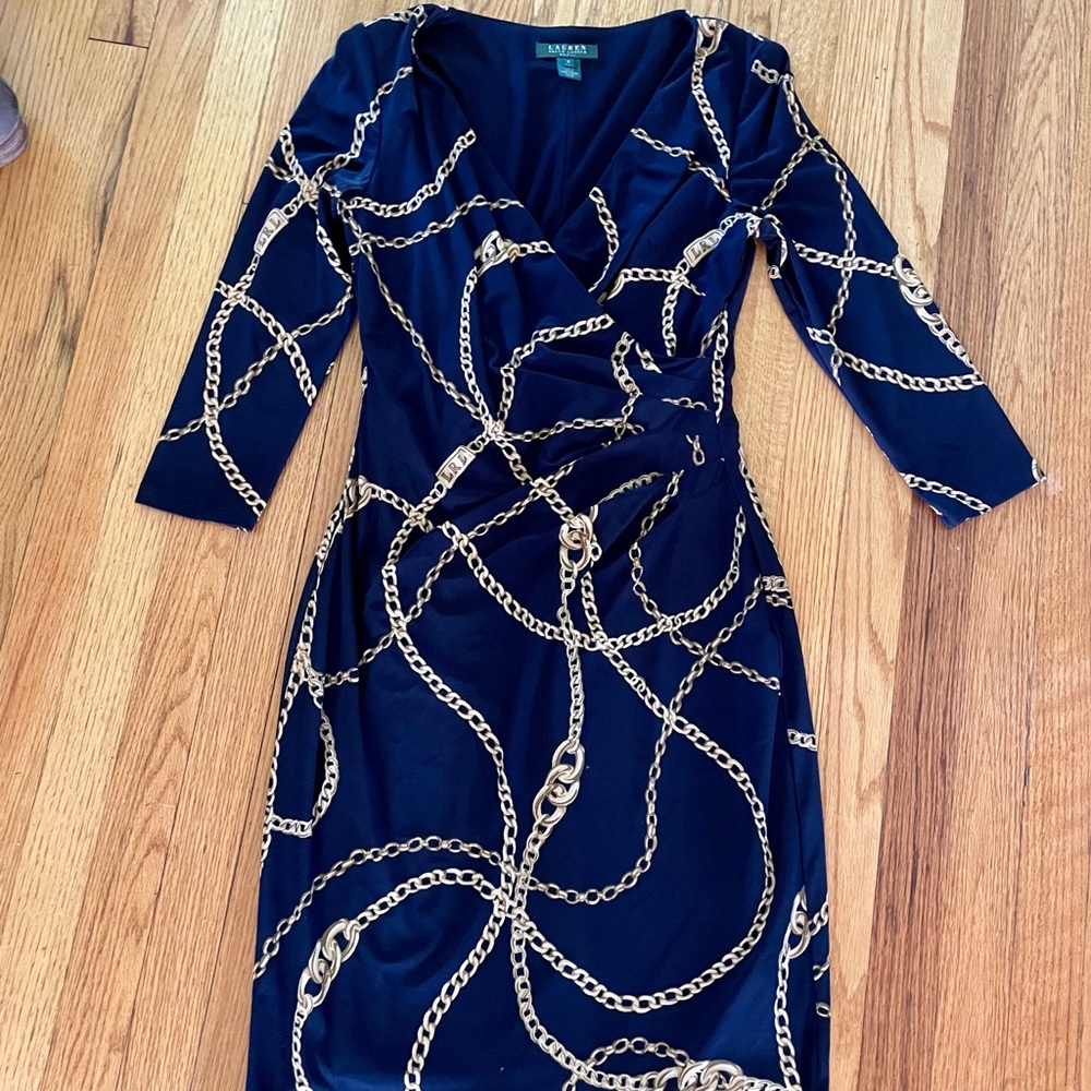 Navy blue with gold lines dress